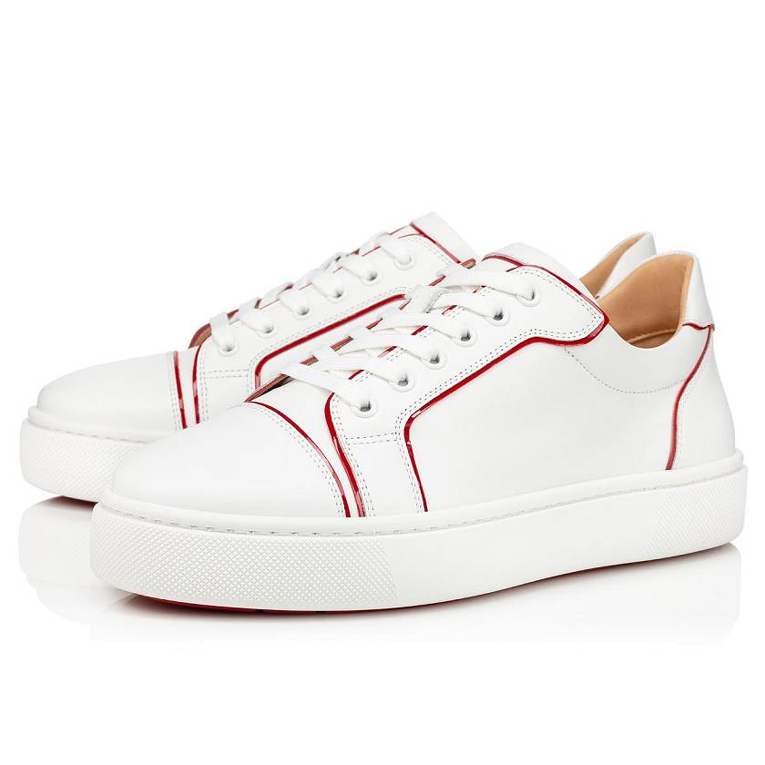 Women's Christian Louboutin Vieirissima Calf Low Top Sneakers - White/Red [1845-902]